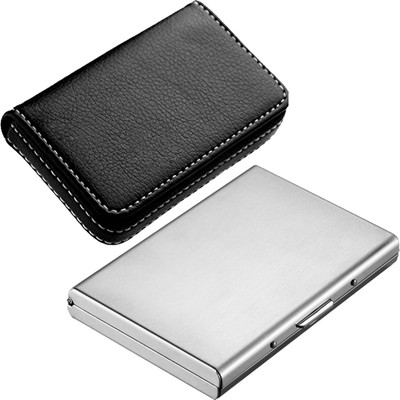 Stealodeal Silver High Quality Metal With Soft Black Leather Wallet 6 Card Holder(Set of 2, Silver, Black)