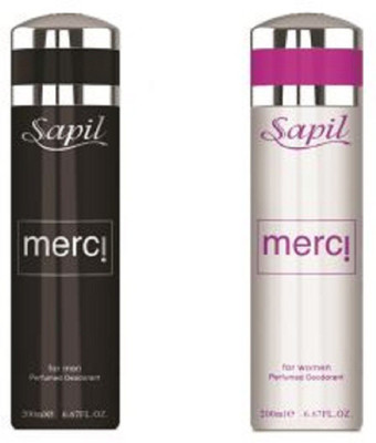 Sapil Merci Men & Merci Women combo set of 2pcs Deodorant Spray - For Men & Women(200 ml, Pack of 2)
Sapil Merci Men & Merci Women combo set of 2pcs Deodorant Spray - For Men & Women(200 ml, Pack of 2)
