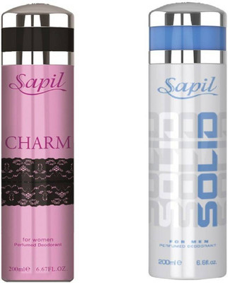 Sapil Charm & Solid combo set of 2pcs Deodorant Spray - For Men & Women(200 ml, Pack of 2)
Sapil Charm & Solid combo set of 2pcs Deodorant Spray - For Men & Women(200 ml, Pack of 2)