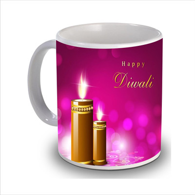 New Star Light India Golden Candles Printed Pink Diwali Coffee Ceramic Mug(350 ml), Purple