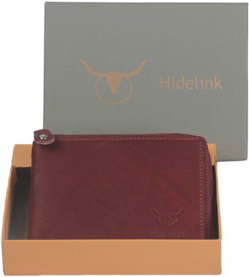 Hidelink Men Maroon Genuine Leather Wallet(6 Card Slots)