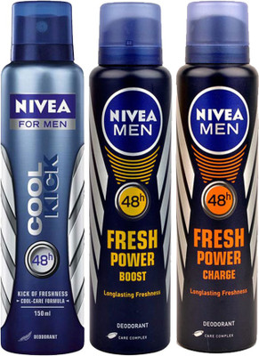 Nivea cool kick boost Deodorant Spray - For Men(450 ml, Pack of 3)