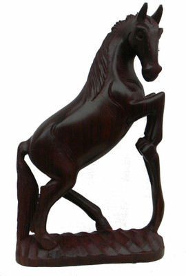 Jumping Horse Decorative Showpiece - 30 cm(Wooden, Brown)