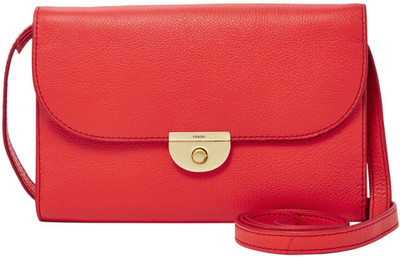 Fossil Women Casual Red Genuine Leather Sling Bag