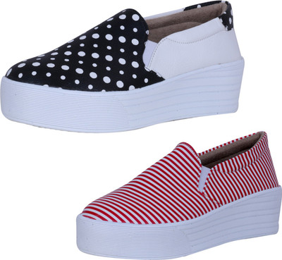 IndiWeaves Sneakers For Women(White, Black, White, Red