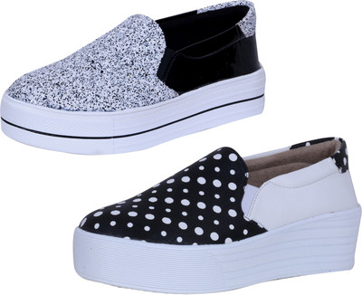 IndiWeaves Sneakers For Women(White, Black, White, Black