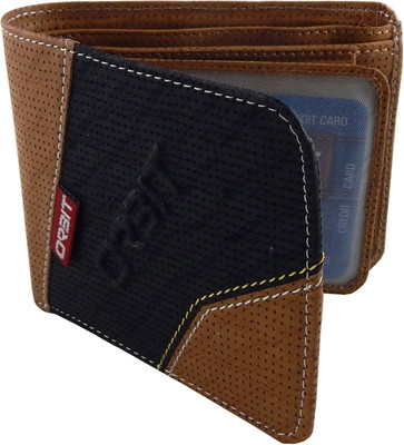 Orbit Men Tan Genuine Leather, Fabric Wallet(5 Card Slots), Black;tan