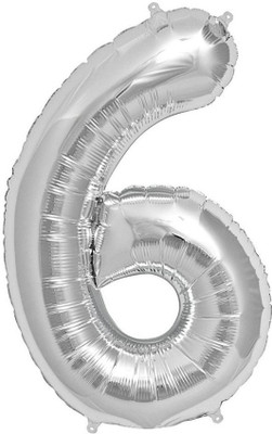 Balloonistics Solid Six Number Foil Balloon 16" Inch Balloon(Silver, Pack of 1)