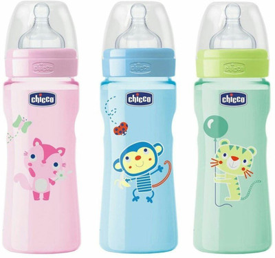 Chicco Well being feeding bottle 330 ml 3 nos - 330 ml(Pink, Green, Blue)