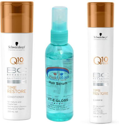 Schwarzkopf Q10 Plus Time Restore Conditioner+Shampoo with Pink Root Hair Serum(Set of 3)
Schwarzkopf Q10 Plus Time Restore Conditioner+Shampoo with Pink Root Hair Serum(Set of 3)