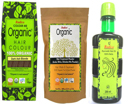 Radico 100% Organic Dark Ash Blonde With Hair Treatment & Ayurvedic Hair Oil(Set of 3)