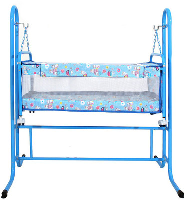 Furncoms 1020 Hanging Baby Cradle Bed with Mosquito Net Jhula Thottil, Blue(Blue)