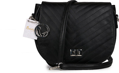 Goldmine Girls Casual Black PU, Polyester Sling Bag