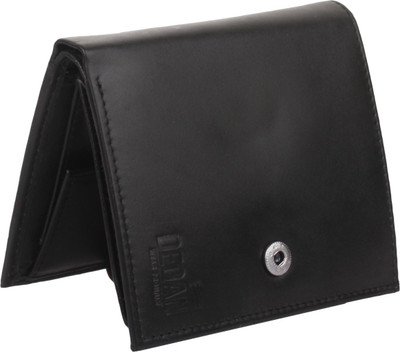 DEQAN Men Black Genuine Leather Wallet(10 Card Slots)