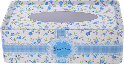 WISHPOOL 1 Compartments TIN Tissue Box Holder (BLUE FLORAL)(Blue)