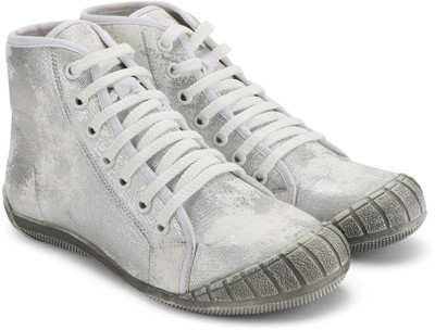 Catwalk High Ankle For Women(White, Silver