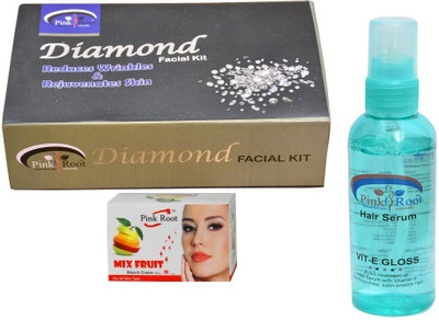 Pink Root Diamond Facial Kit, Mix Fruit Bleach Cream, Hair Serum Pack of 3(Set of 3)
Pink Root Diamond Facial Kit, Mix Fruit Bleach Cream, Hair Serum Pack of 3(Set of 3)