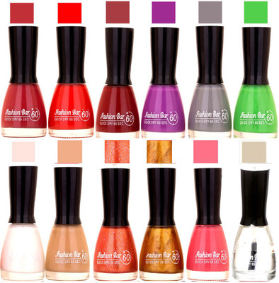 Fashion Bar Mellow Mauve,Orangish Red,Cherry,Purple,Grey,Perrot green,White,Nude,Shimmer Orange,Golden,Neon Pink,Transperent Nail polish Mellow Mauve,Orangish Red,Cherry,Purple,Grey,Perrot green,White,Nude,Shimmer Orange,Golden,Neon Pink,Transperent(Pack
Fashion Bar Mellow Mauve,Orangish Red,Cherry,Purple,Grey,Perrot green,White,Nude,Shimmer Orange,Golden,Neon Pink,Transperent Nail polish Mellow Mauve,Orangish Red,Cherry,Purple,Grey,Perrot green,White,Nude,Shimmer Orange,Golden,Neon Pink,Transperent(Pack