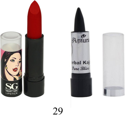 Amura Smart Girl LipStick and Herbal Kajal Dry Pure Bliss Combo(Set of 2)
