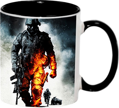 Ashvah Solidger Ceramic Mug(350 ml), Black