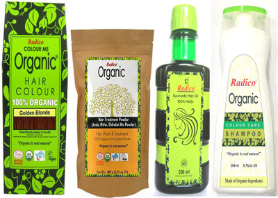 Radico 100% Organic Golden Blonde With Hair Treatment & Ayurvedic Hair Oil And Organic Color Care Shampoo(Set of 4)
Radico 100% Organic Golden Blonde With Hair Treatment & Ayurvedic Hair Oil And Organic Color Care Shampoo(Set of 4)