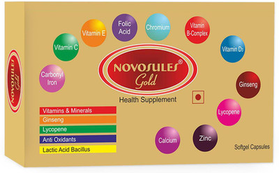 Novosules Gold Multivitamins for Men and Women - Ginseng + Lycopene + Lactic Acid Bacillus + Extra Chromium + Multiminerals - Daily Health Supplement (60 Softgels)(60 No)
Novosules Gold Multivitamins for Men and Women - Ginseng + Lycopene + Lactic Acid Bacillus + Extra Chromium + Multiminerals - Daily Health Supplement (60 Softgels)(60 No)
