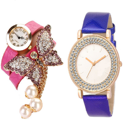 SOOMS PINK BRACELET BEAUTIFUL BUTTERFLY PENDENT WITH DIAMOND STUDDED AND GLAMOROUS DIVA LADIES PARTY WEAR Watch - For Women