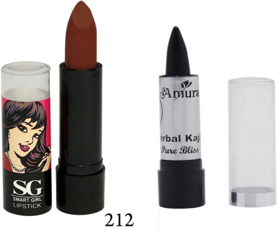 Amura Smart Girl LipStick and Herbal Kajal Dry Pure Bliss Combo(Set of 2)