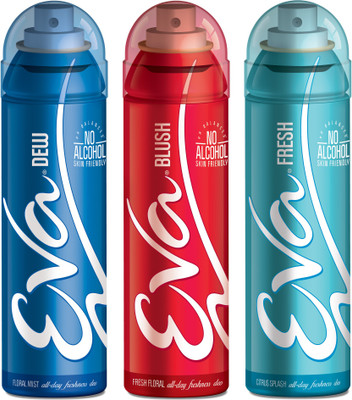 EVA Deodorant Spray, Fresh, Blush & Dew ,125ml - Combo 3 Deodorant Spray - For Women(125 ml, Pack of 3)
EVA Deodorant Spray, Fresh, Blush & Dew ,125ml - Combo 3 Deodorant Spray - For Women(125 ml, Pack of 3)