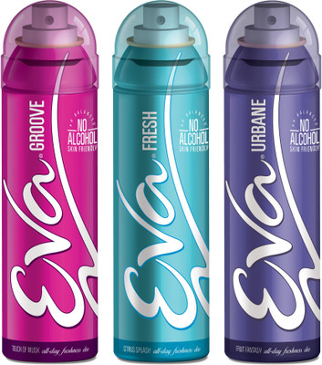 EVA Deodorant Spray, Fresh, Groove & Urbane ,125ml - Combo 3 Deodorant Spray - For Women(125 ml, Pack of 3)
EVA Deodorant Spray, Fresh, Groove & Urbane ,125ml - Combo 3 Deodorant Spray - For Women(125 ml, Pack of 3)
