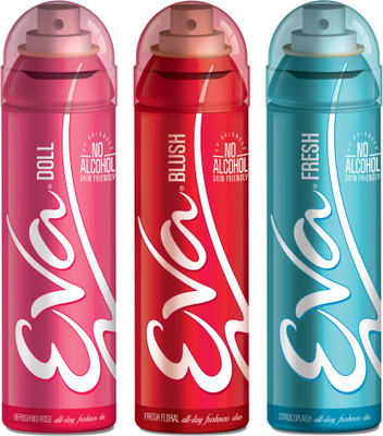 EVA Deodorant Spray, Fresh, Doll & Blush ,125ml - Combo 3 Deodorant Spray - For Women(125 ml, Pack of 3)
EVA Deodorant Spray, Fresh, Doll & Blush ,125ml - Combo 3 Deodorant Spray - For Women(125 ml, Pack of 3)