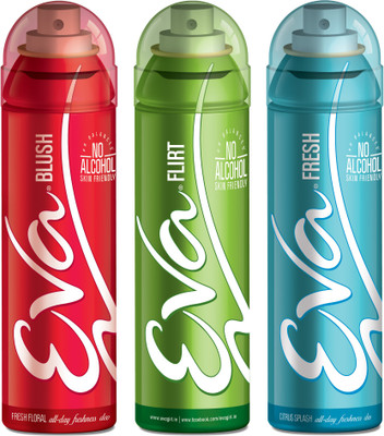 EVA Deodorant Spray, Fresh, Flirt & Blush ,125ml - Combo 3 Deodorant Spray - For Women(125 ml, Pack of 3)
EVA Deodorant Spray, Fresh, Flirt & Blush ,125ml - Combo 3 Deodorant Spray - For Women(125 ml, Pack of 3)