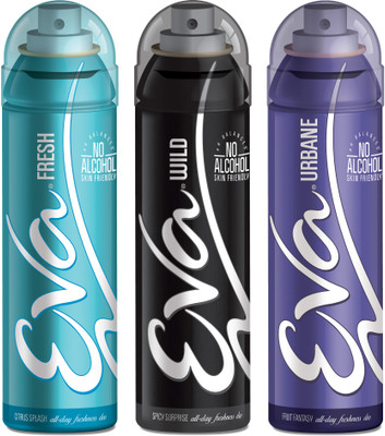 EVA Deodorant Spray, Fresh, Wild & Urbane ,125ml - Combo 3 Deodorant Spray - For Women(125 ml, Pack of 3)
EVA Deodorant Spray, Fresh, Wild & Urbane ,125ml - Combo 3 Deodorant Spray - For Women(125 ml, Pack of 3)