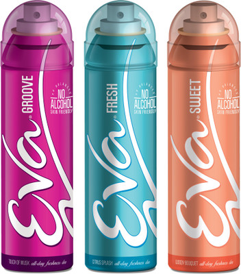 EVA Deodorant Spray, Fresh, Sweet & Groove ,125ml - Combo 3 Deodorant Spray - For Women(125 ml, Pack of 3)
EVA Deodorant Spray, Fresh, Sweet & Groove ,125ml - Combo 3 Deodorant Spray - For Women(125 ml, Pack of 3)
