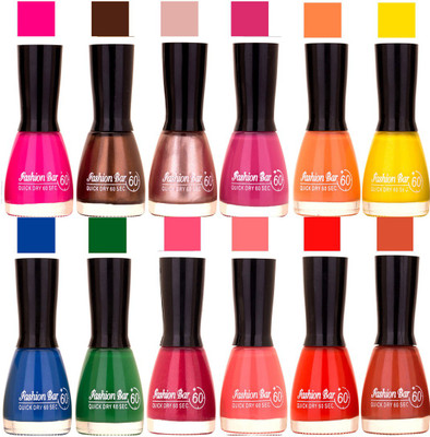 Fashion Bar Fuchsia Pink,Dark Brown,Precious Pink,Voilet,Peach,Yellow,Blue,Green,Mazanta,Neon Pink,sunset Red,Rich Brown Nail polish Fuchsia Pink,Dark Brown,Precious Pink,Voilet,Peach,Yellow,Blue,Green,Mazanta,Neon Pink,sunset Red,Rich Brown(Pack of 12)
Fashion Bar Fuchsia Pink,Dark Brown,Precious Pink,Voilet,Peach,Yellow,Blue,Green,Mazanta,Neon Pink,sunset Red,Rich Brown Nail polish Fuchsia Pink,Dark Brown,Precious Pink,Voilet,Peach,Yellow,Blue,Green,Mazanta,Neon Pink,sunset Red,Rich Brown(Pack of 12)