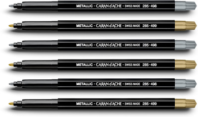 Caran dAche 285.498/499 Fancolor Mettalic Fibre Tipped Medium Nib Sketch Pens(Set of 6, Silver/Gold)
Caran dAche 285.498/499 Fancolor Mettalic Fibre Tipped Medium Nib Sketch Pens(Set of 6, Silver/Gold)