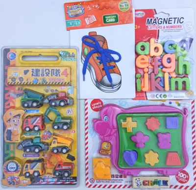 Aparnas Montessori Educational Learning Toys combo of trucks,blocks,lace,(Multicolor)