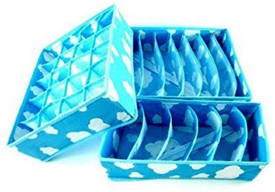 ClickUS 3 Piece Fabric Cloud Innerwear Organizer, Blue(Blue)