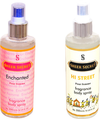 SHEER SECRET ENCHANTED WOMEN::HI STREET WOMEN Body Mist - For Women(400 ml, Pack of 2)
SHEER SECRET ENCHANTED WOMEN::HI STREET WOMEN Body Mist - For Women(400 ml, Pack of 2)