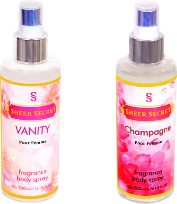 SHEER SECRET VANITY WOMEN::CHAMPAGNE WOMEN Body Mist - For Women(400 ml, Pack of 2)
SHEER SECRET VANITY WOMEN::CHAMPAGNE WOMEN Body Mist - For Women(400 ml, Pack of 2)