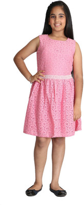 Paul & doll Girls Midi/Knee Length Party Dress(Pink, Sleeveless