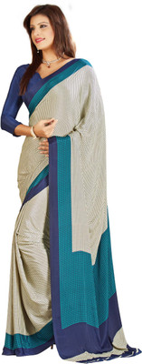 Vardan Prints Printed Bollywood Crepe Saree(Beige, Blue)