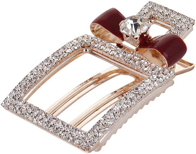 Fayon Funky Fashion Red Bow Multi Rhinestone Square Hair Clip(Red)