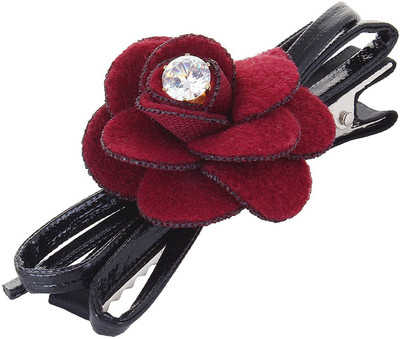 Fayon Designer Modern Black Clip With Maroon Rose Hair Clip(Maroon)