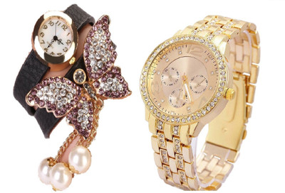 SOOMS BLACK BRACELET BEAUTIFUL BUTTERFLY PENDENT WITH Rhinestone Studded Analog gold Dial GENEVA SERIES artificial chronograph LADIES PARTY WEAR Watch - For Women
SOOMS BLACK BRACELET BEAUTIFUL BUTTERFLY PENDENT WITH Rhinestone Studded Analog gold Dial GENEVA SERIES artificial chronograph LADIES PARTY WEAR Watch - For Women