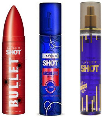 LAYERR SHOT DYNAMIC FRAGRANT BODY SPRAY + SHOT ABSOLUTE SERIES POWER FRAGRANT BODY SPRAY + SHOT BULLET AMMO BODY PERFUME Body Spray - For Men(135 ml, Pack of 3)
LAYERR SHOT DYNAMIC FRAGRANT BODY SPRAY + SHOT ABSOLUTE SERIES POWER FRAGRANT BODY SPRAY + SHOT BULLET AMMO BODY PERFUME Body Spray - For Men(135 ml, Pack of 3)