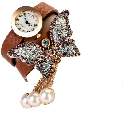 SOOMS LATEST AND FASHIONABLE BROWN BRACELET BEAUTIFUL BUTTERFLY PENDENT LADIES DESIGNER PARTY WEAR Watch - For Women