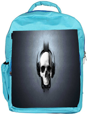 Snoogg Eco Friendly Canvas Music Skull Headphones Designer Backpack Rucksack School Travel Unisex Casual Canvas Bag Bookbag Satchel 5 L Backpack(Blue)