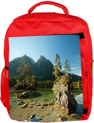 Snoogg Eco Friendly Canvas Pond With Rocks Designer Backpack Rucksack School Travel Unisex Casual Canvas Bag Bookbag Satchel 5 L Backpack(Red)