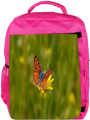 Snoogg Eco Friendly Canvas Orange Butterfly In Yellow Flower Designer Backpack Rucksack School Travel Unisex Casual Canvas Bag Bookbag Satchel 5 L Backpack(Pink)